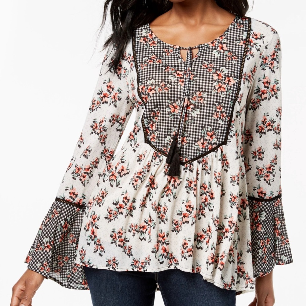 Style & Co Boho Mixed Print Peasant Top 3X | Cottagecore Bell Sleeve Tunic